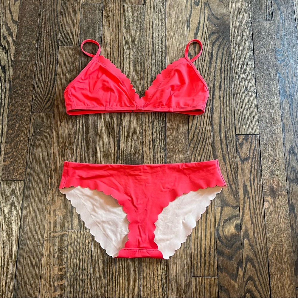 J. Crew Pink Scalloped Triangle Bikini Set